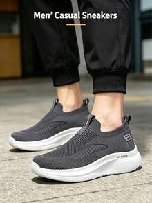Desai Men's Slip-On Sneakers, Fabric Upper Round Toe Walking Shoes With PU Sole, Casual Shoes For Daily Wear And Travel Shoes For Men Shoes Men - Grey - View 6