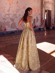 Elegant Tube Top Waisted Backless Bodycon Tie-Back Fishbone Floor-Length Bridesmaid Dress Prom Gown Homecoming Wedding Guest Formal Dinner Fall - Apricot - View 2
