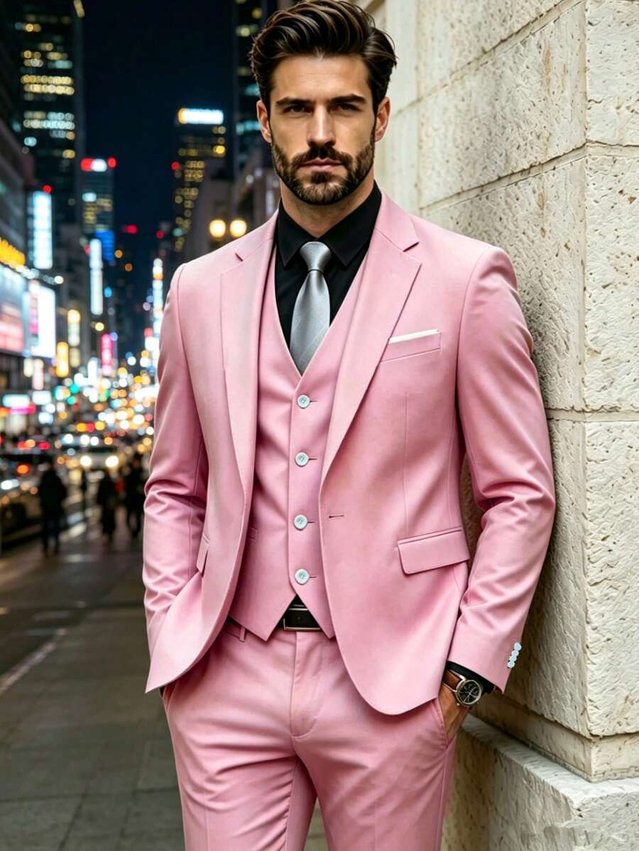 Jas Bisnis Pria Fashion Musim Semi Musim Gugur Jas Kantor Formal Berkualitas Tinggi Potongan Ramping Jas Tuxedo Pengantin Pria Pernikahan - Berwarna merah muda - View 1