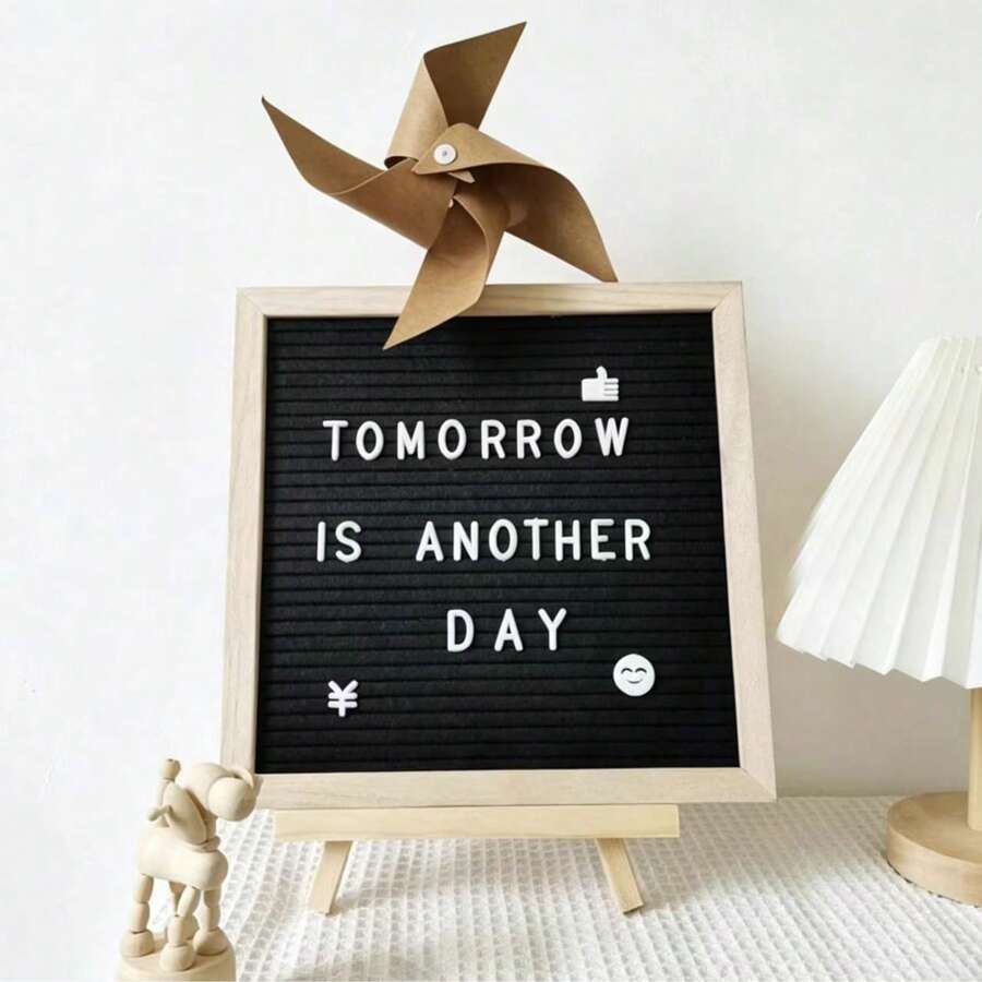 1pc Creative Felt Letter Board Square Oak Wood Message Board, Wall-Mounted Tripod Letter, Suitable For Birthday, Housewarming Gift, Party, Home Decor - 1PC - View 1
