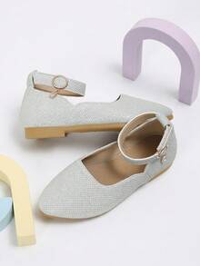 1 Pair Girls' Silver Glitter Rhinestone Pendant Hook & Loop Pointed Toe Shoes, Suitable For Party, Performance, Dress Matching - Silver - View 5
