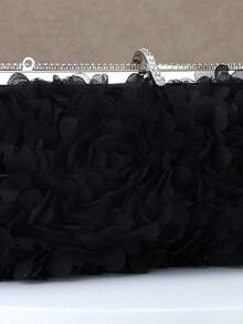 Dedoo Women's Evening Clutch Bag, Rectangular Hard Frame, 3D Petal Floral Pattern, Rhinestone Trim, Elegant Gothic Glamour Style, Suitable For Cocktail Parties, Banquets, Balls - Black - View 10