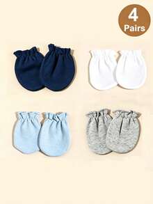 6/4/1 Pair Solid Color Newborn Baby Gloves, All-Season Anti-Scratch Infant Accessories, Soft And Skin-Friendly, Full Finger Design, Suitable For Baby Boys - Multicolor - View 7