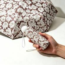 White Rose Black Vinyl Sun Protection Portable Folding Umbrella, Outdoor Universal Travel Essential - White Rose Capsule - View 5