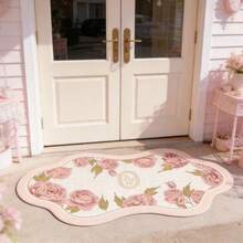 1PC White And Pink Floral Wavy Plaid Soft Cozy Living Room Rug, Bedroom Decor, Home Leisure Carpet, Decorative Rug, Bedroom Decor, Small Rug, Carpet, Home Decor, Living Room Rug, Living Room Small Rug, Bedroom Rug, Living Room Home Decor, Outdoor Rug, Washable Rug - Multicolor - View 3