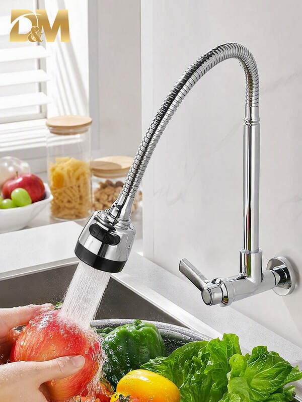 D&M 2en1 Grifo de cocina con rociador,Grifo telescópico,Grifo empotrado, grifo multifunción, grifo de cocina flexible, con modos de chorro potente y chorrito fino, manguera tipo <<cuello de cisne» giratoria de 360°, apto para lavabos de baño y fregaderos de cocina