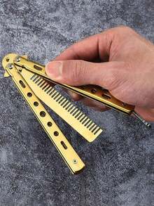 1pc Butterfly Practice Comb Foldable Men's Steel Comb Training Tool Flip Knife Comb Unsharpened Stainless Steel Suitable For Outdoor Beginners - Multicolor - View 13