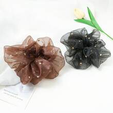 2件特大號純色彈性網紗亮片髮圈，漸層色彈性髮帶，優雅極簡風 - 彩色 - 查看 7