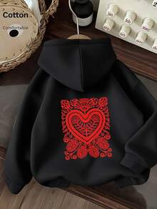 Oversized Women's Sweatshirt For Autumn/Winter, Long-Sleeve Hoodie With Pockets, Casual Top, Y2K Style, Daily Letter Graphic Print, Unisex Black - Black - View 1