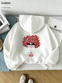 Oversized Women's Sweatshirt For Autumn And Winter, Long-Sleeve Hoodie With Pockets, Casual Top, Y2k Style, Daily Letter Slogan Graphic, White Unisex - White - View 5