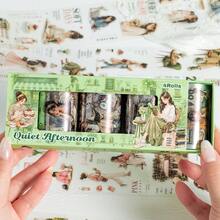 1 Box 4 Rolls Slow Narrative Time Collection PET Tape Set, Vintage Artistic Characters, Architecture & Landscape Patterns, 38cm 1-Time Cycle, Long Roll Scrapbooking Collage Material, Suitable For Planner Layout, Photo Album Decoration, Diary DIY, Daily Craft Creation, Multi-Element Combination, Ideal For Handmade Enthusiasts - Slow Time Collection - View 6