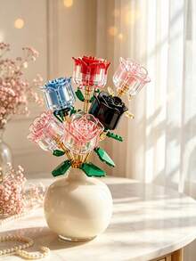 Youleli 7pcs DIY Building Block Floral Set, Customizable Bouquet Toy, Home Desktop Decor, Realistic Rose Lily Orchid, Holiday Birthday Gift For Women - Multicolor - View 4