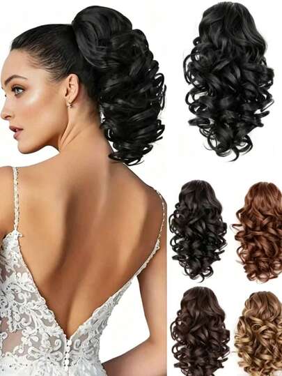 Short Ponytail Hair Clip Wig, Roman Curl Natural-Looking Synthetic Fiber Wavy Ponytail, Fashionable Elegant Hair Accessory