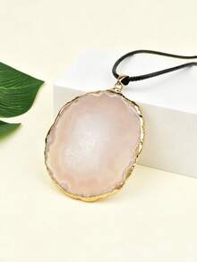 Bohemian Style Natural Agate Slice Pendant Necklace, Asymmetrical Raw Stone Slice Necklace, Vintage Stone Accessory - Agate Slice Pendant - View 12