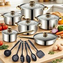 20pcs Stainless Steel Non-Stick Cookware Set, Includes 6 Pots And 6 Lids, Multifunctional, Suitable For Induction Cookers, Ideal For Kitchens And Restaurants - Silver - View 1