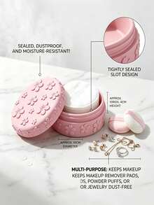 1pc 3D Embossed Cherry Blossom Cotton Pad Storage Box With Dust Cover, Cute Aesthetic Makeup Organizer, Desktop Sponge Jewelry Storage Box - Multicolor - View 4