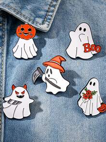 1 pieza Broche de esmalte con combinación de fantasma lindo de Halloween, calabaza de dibujos animados, eslogan Boo, bruja, segador de almas, demonio imp, conjunto de pines, estilo de terror suave, adecuado para mochila, chaqueta de mezclilla, sombrero, regalo para fans de la fiesta de Halloween - Multicolor - Ver 1