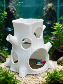 3D Printed White Tree Stump Hideout, Aquarium Fish And Shrimp Hiding Cave Shelter, Aquarium Decoration, Suitable For Betta Fish, Guppy, Tropical Fish And Shrimp, Provides Hiding And Breeding Space, Fish Tank Decor, Aquarium Landscape Ornament - A - View 8