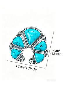 1pc Half Moon Shaped Ring, European & American Western , Multi-Color Cracked Faux Turquoise Inlay, Distressed Silver-Tone, Vintage Adjustable Open Band Women's Large Ring - Ring - View 3