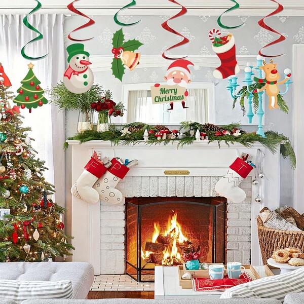 12pcs Christmas Spiral Hanging Decorations For Party, Including Santa Claus, Reindeer And Christmas Tree Ornaments, Perfect For Baby Birthday Party, Gender Reveal, Gift Party Living Room And Window Display