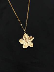 1pc Minimalist Natural Style Stainless Steel Gold-Plated Flower Pendant Necklace, Unisex, Daily Wear, Holiday Wear, Niche Luxury, Versatile - Yellow Gold - View 9