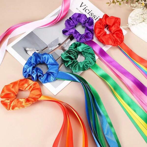 2pcs Multicolor Elastic Dance Ribbons,With Tassels And Elastic Wrist Belt,For Festival Decoration For Children's Birthday Party