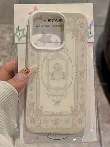 1pc White Leather Texture Minimalist Personalized Lolita Lace Rabbit Pattern Phone Case, Compatible With IPhone 16 Pro Max/17/16/15/14 Plus/13/12/11/Air And Series - Multicolor - View 3