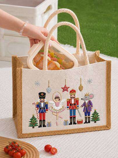 Túi đựng bữa trưa bằng vải lanh họa tiết Nutcracker Giáng Sinh mới, túi đựng đồ dã ngoại ngoài trời, túi đựng mỹ phẩm, túi đựng đồ vệ sinh cá nhân, túi sắp xếp du lịch, túi đựng mỹ phẩm du lịch cầm tay nhẹ nhàng di động, túi đựng đồ vệ sinh cá nhân, túi xách nhỏ nữ, không tiếp xúc thực phẩm, túi đựng đồ hàng ngày, túi đựng hành lý du lịch ngoài trời, túi yoga thể dục, túi sắp xếp hành lý du lịch, kiểu dáng nhỏ gọn di động, trang trí in hoa xe ngựa, túi đựng mỹ phẩm có quai xách trên, túi đi làm dung tích lớn phong cách tối giản thường ngày, túi đeo vai thời trang Giáng Sinh