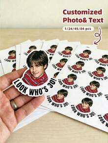 1/6/12/24pcs Customizable Photo & Text Waterproof Stickers, Multiple Sizes, Graduation Party, Bachelor Party, Wedding Party, Back To School, Christmas, Halloween, Anniversary, Birthday, Party Favors - Multicolor - View 5