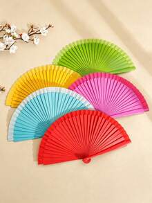 1/2pcs Vintage Handheld Folding Fan, Solid Color Wooden Fan, Minimalist Style Wooden Folding Fan Suitable For Women, Modern Minimalist, Classical Solid Color Folding Fan, Dance Performance Prop, Wedding Party Home Decor - Mixed - View 1