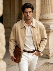 Jaket Pria Kasual Musim Semi/Gugur Model Baru dengan Kerah, Cocok untuk Perjalanan Sehari-hari, Liburan, dan Hadiah. - Khaki - View 5