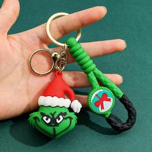 The Grinch Christmas Keychain, Sil Cartoon Green Monster Figure Key Ring With Braided Wrist Strap, Backpack Bag Charm Car Key Accessory, Merry Grinchmas Holiday Gift - Multicolor - View 11