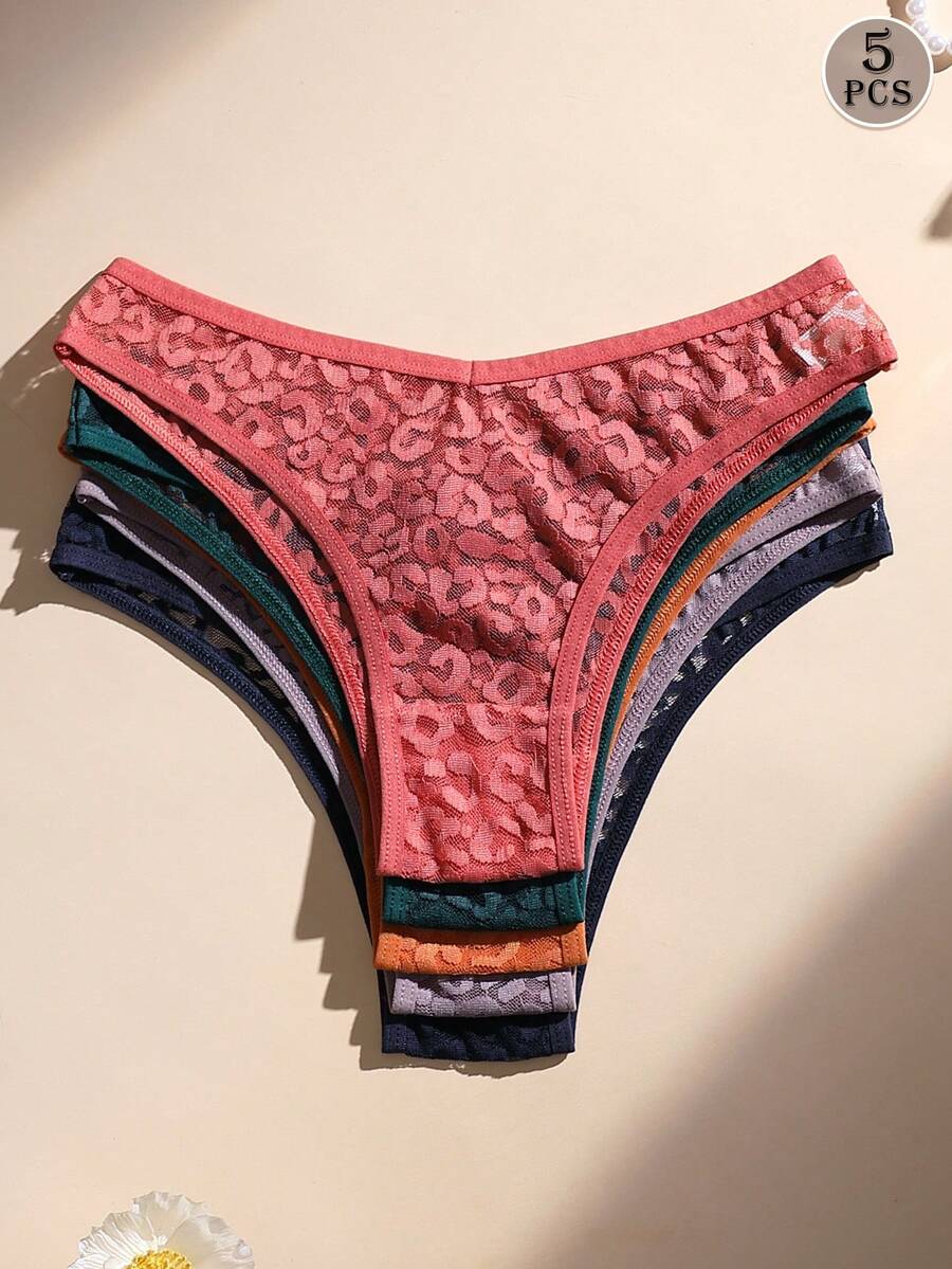 5件組女款多色性感蕾絲V腰舒適比基尼內褲
