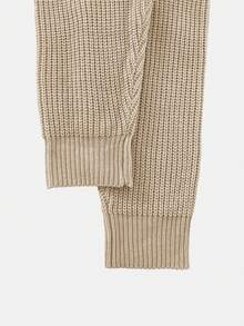 Women's Round Neck Ribbed Solid Color Casual Top + Elastic Drawstring Pencil Pants, Knit Pants 2 Pieces Set, Comfortable Winter Daily Outfit - Khaki - View 8