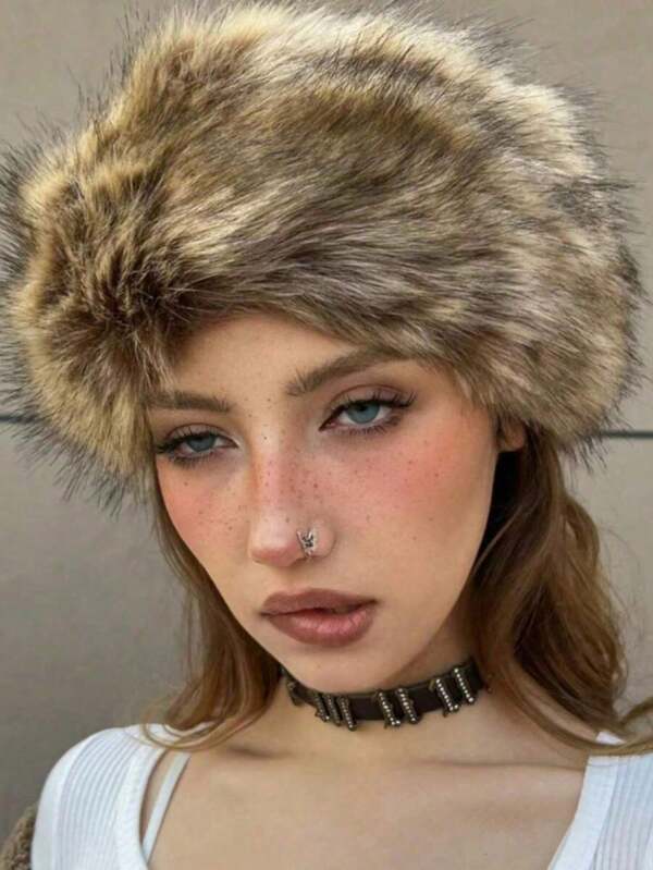 Autumn/Winter Furry Open Top Hat Hair Accessory, Thick Faux Fox Fur Warm Headband Hat