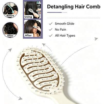 1pc Mini Travel Comb For Wet And Dry Hair, White Openwork Design, Soft Plastic Bristles, Portable Pocket Design, Lightweight Handle, A Must-Have Trave