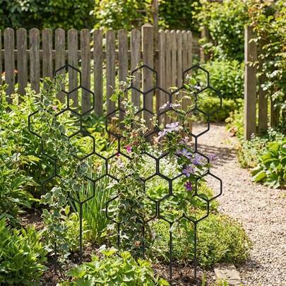 Honeycomb Plastic Outdoor Plant Support Stand Leaf Climbing Vine Flower Rack Creative Honeycomb Design, Size 14.96 Inches X 5.91 Inches Honeycomb Climbing Plant Support Rack Rust-Proof Plastic Pole Suitable For Potted Vines And Flowers