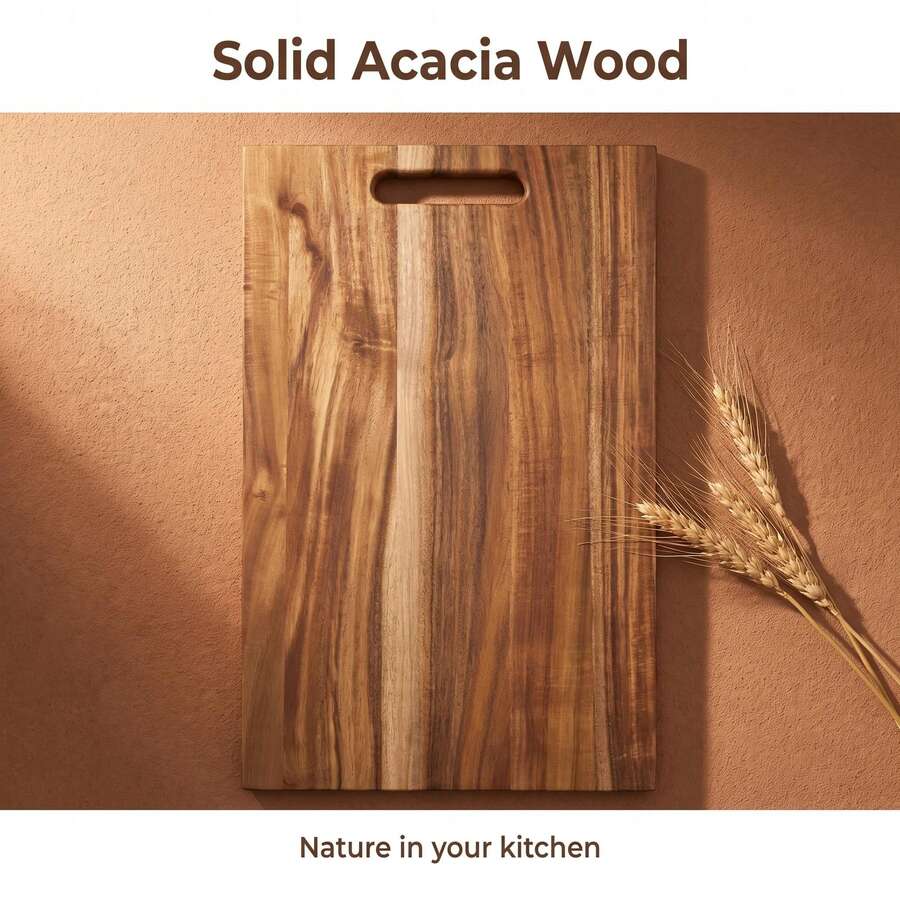 Acacia Wood Cutting Board Large With Handle - Solid Wood Chopping Block For Kitchen, Reversible Butcher Board For Meat Vegetables Fruits, Charcuterie Serving Tray, Christmas Gift For Home Cook - Multicolor - View 1