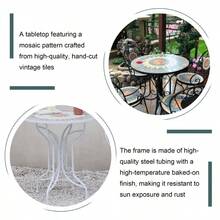 Juego De Mesa De Mosaico Para Patio:Mesa De Exterior Con 2 Sillas Plegables - Negro - Ver 4