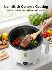 1.8L 便攜式迷你電熱鍋，不沾多功能電鍋，2段火力調節，適合宿舍與居家使用的小型烹飪鍋，1-3人適用，可煮麵、湯、炒菜與火鍋 - 白色單層 - 查看 6