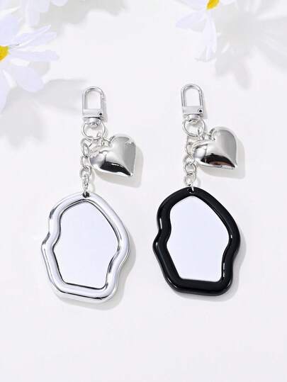 1pc Exquisite Sweet Cool Y2K Mini Asymmetric Heart-Shaped Mirror Keychain, Bag, Earphone Case, Phone Accessory Pendant, Souvenir, Party Gift