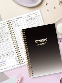 1pc Fitness Planner Notebook With Workout Sets, Cardio, Water & Progress Tracking Pages, Office Desk Accessories Office Supplies For Gym Planning, Halloween Gifts - A - View 2