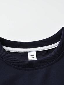 Boys Solid Color Minimalist Crew Neck Long Sleeve Sweatshirt, Casual Fashion, Suitable For Autumn/Winter Outdoor Wear - Navy Blue - View 5