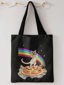 1pc Reading Black Cat Print Shoulder Tote,Large Capacity For Books,Groceries & Daily Beach Travel School Use.For Students, Great Daily Bag Or Gift - Multicolor - View 14