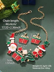 Cring Coco 2PCS/SET Fashion Classic Enamel Christmas Jewelry Set For Woman Accessories Santa Claus Christmas Tree Necklace And Earrings Set Daily Party Prom Gift - Christmas - View 3