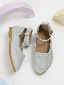 1 Pair Girls' Silver Glitter Rhinestone Pendant Hook & Loop Pointed Toe Shoes, Suitable For Party, Performance, Dress Matching - Silver - View 4