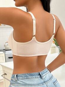 2pcs Multi-Color Front Closure Women's Bra With Adjustable Straps, Full Coverage Wireless Bra, Ribbed Design With Padding, Designed For C-E Cup - Multicolor - View 2