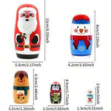1 Set 5 Boneka Matryoshka Tradisional Rusia - Menampilkan Gambar Santa Claus (Bahasa Rusia: Санта), Hadiah Natal dan Ulang Tahun, Koleksi Dekoratif - MultiWarna - View 6