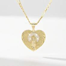 1PC European & American Classic Style Copper Inlaid Zirconia Suitable For Layering Vintage Gold Heart-Shaped Our Lady Of Guadalupe/Virgin Mary Guardian Light Limited Edition Necklace, Suitable For Christmas/Thanksgiving/Halloween/Mother's Day/Valentine's Day Couples/Friends/Fellow Believers Gift, Catholic First Communion, Gift, Daily & Holiday Wear Prayer - Yellow Gold - View 10