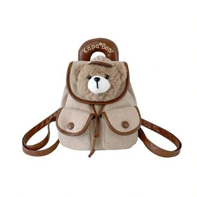 Cartoon Retro Plaid Bear Backpack For Women, Niche Design Sweet Star Versatile Bow Student School Bag